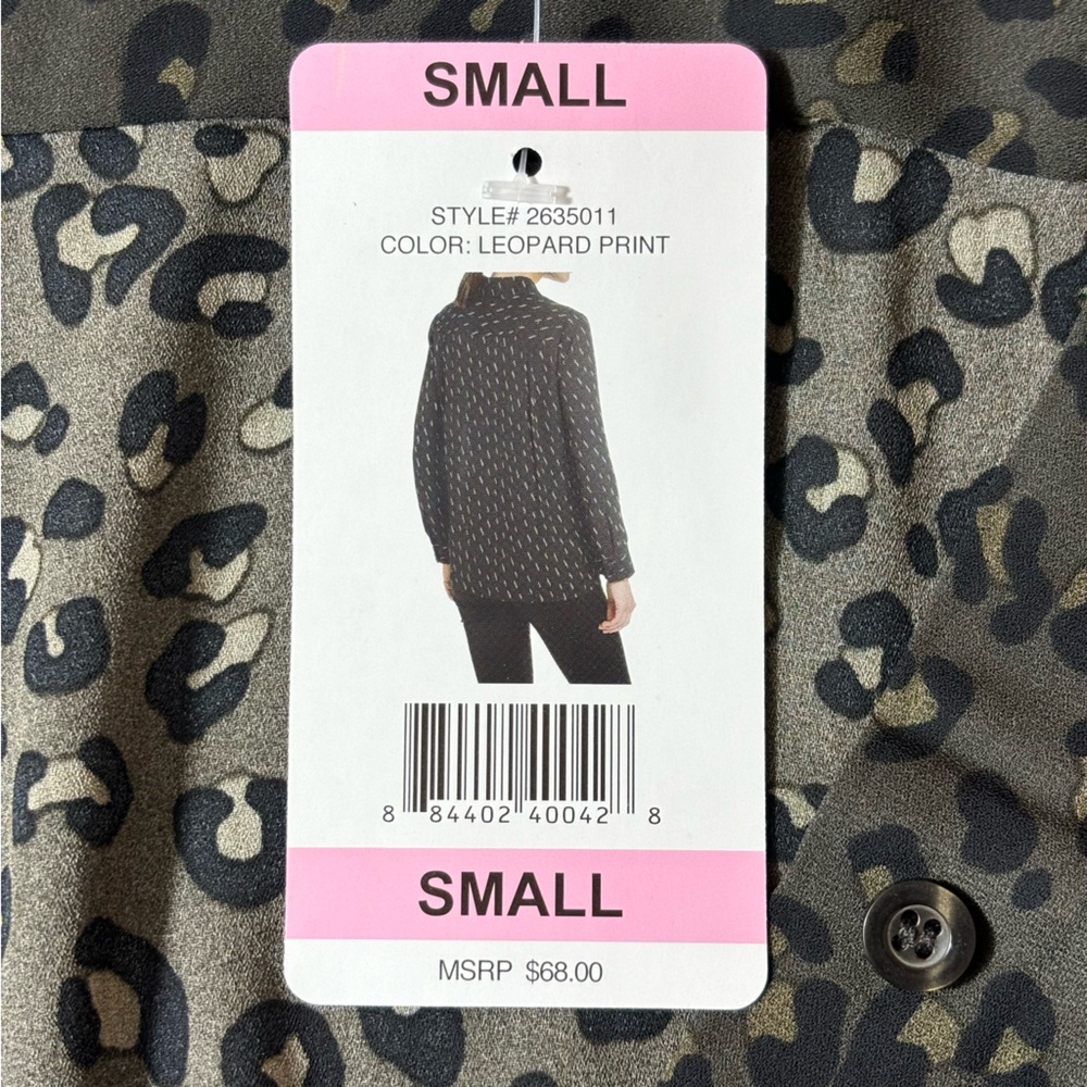 Chelsea & Theodore Leopard Print Blouse Long Sleeve Button Up Top Gray Size S - Picture 7 of 12